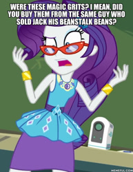 Size: 600x776 | Tagged: safe, edit, edited screencap, screencap, rarity, better together, equestria girls, happily ever after party, happily ever after party: rarity, cyoa, geode of shielding, impact font, magical geodes, my cousin vinny