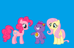 Size: 2348x1544 | Tagged: safe, fluttershy, pinkie pie, earth pony, pegasus, pony, andrea libman, care bears, care bears adventures of care a lot, harmony bear, voice actor joke