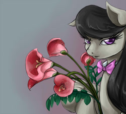 Size: 1104x1000 | Tagged: safe, artist:insanitylittlered, octavia melody, earth pony, pony, black mane, female, flower, gray coat, mare, solo