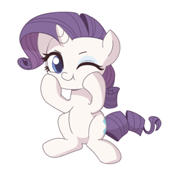 Size: 1600x1600 | Tagged: safe, artist:tcn1205, rarity, pony, unicorn, :t, chibi, cute, female, one eye closed, raribetes, simple background, solo, white background, wink