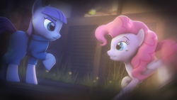 Size: 1920x1080 | Tagged: safe, artist:ferexes, maud pie, pinkie pie, earth pony, pony, 3d, raised hoof