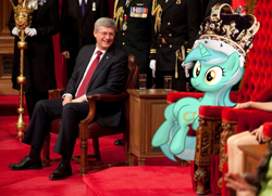 Size: 750x544 | Tagged: safe, lyra heartstrings, human, pony, irl, meme, photo, ponies in real life, queen, sitting lyra, stephen harper, vector