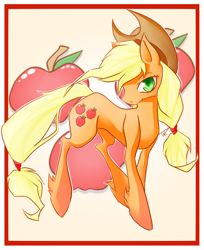 Size: 1240x1521 | Tagged: safe, artist:goosebumps-fan57, applejack, earth pony, pony, applejack's hat, blonde, blonde mane, blonde tail, female, green eyes, mare, orange coat, solo