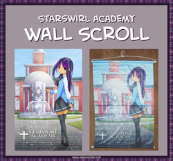 Size: 863x800 | Tagged: safe, artist:bloo-ocean, artist:derpiihooves, derpibooru import, twilight sparkle, human, clothes, humanized, schoolgirl, solo, starswirl academy, starswirl academy uniform, tai saito, wall scroll