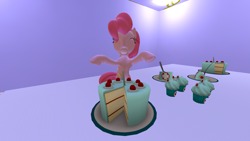 Size: 1920x1080 | Tagged: safe, artist:charlydasher, pinkie pie, earth pony, pony, 3d, cake, food, gmod, solo