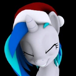 Size: 402x402 | Tagged: safe, artist:hashbro, dj pon-3, vinyl scratch, pony, unicorn, 3d, christmas, happy holidays, hat, santa hat