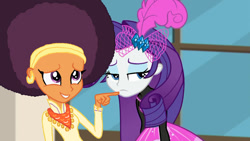 Size: 1280x720 | Tagged: safe, artist:ktd1993, edit, edited screencap, screencap, rarity, saffron masala, better together, display of affection, equestria girls, afro, equestria girls-ified, female, lesbian, raffron, shipping