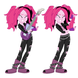 Size: 4096x4096 | Tagged: safe, alternate version, artist:mlprocker123, pinkie pie, equestria girls, absurd resolution, alternate hairstyle, alternate universe, clothes, fingerless gloves, gloves, guitar, midriff, ripped pants, rocker, rockerpie, rockers, simple background, transparent background