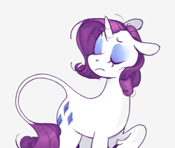 Size: 1139x966 | Tagged: safe, artist:saturniade, rarity, classical unicorn, pony, unicorn, alternate hairstyle, cloven hooves, eyes closed, female, head turn, leonine tail, mare, raised hoof, short mane, simple background, solo, unshorn fetlocks, white background