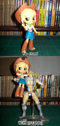 Size: 478x1000 | Tagged: safe, applejack, equestria girls, action figure, clothes, crossover, doll, equestria girls minis, eqventures of the minis, jojo's bizarre adventure, pun, skirt, stand, stardust crusaders, the world, toy