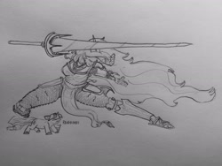 Size: 3264x2448 | Tagged: safe, artist:greyscaleart, princess celestia, twilight sparkle, human, pony, unicorn, armor, duo, female, fighting stance, filly, filly twilight sparkle, humanized, lance, pencil drawing, traditional art, warrior, warrior celestia, weapon, younger