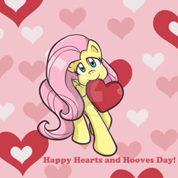 Size: 1024x1024 | Tagged: safe, artist:yoshimarsart, fluttershy, pegasus, pony, heart, mouth hold, solo, watermark