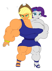 Size: 1127x1547 | Tagged: safe, applejack, rarity, human, equestria girls, applejacked, breasts, buff, cleavage, conjoined, female, fusion, lesbian, muscles, not salmon, rarijack, ripped rarity, shipping, so this is what homeworld thinks of fusion, two heads, wat, we have become one, what has magic done, what has science done, wtf