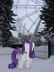 Size: 2448x3264 | Tagged: safe, artist:albertuha, rarity, pony, unicorn, female, ferris wheel, irl, mare, photo, ponies in real life, raised hoof, snow, solo, winter