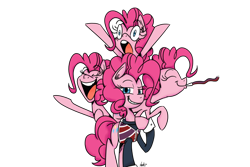 Size: 1024x683 | Tagged: safe, artist:hellhounds04, pinkie pie, earth pony, pony, crossover, lazytown, multeity, party horn, robbie rotten, self ponidox, simple background, transparent background, we are number one