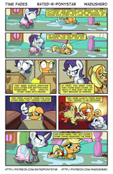 Size: 1280x1978 | Tagged: safe, artist:wadusher0, applejack, rarity, earth pony, pony, unicorn, comic:time fades, applejack's parents, bully, clothes, comic, crying, dress, filly, school, tongue out