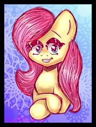 Size: 808x1064 | Tagged: safe, artist:xxcute-trashxx, fluttershy, pegasus, pony, grin, smiling, solo