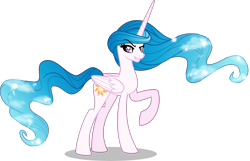 Size: 5000x3227 | Tagged: safe, artist:orin331, princess celestia, alicorn, pony, alternate hairstyle, blue hair, blue-mane celestia, celestia day, ethereal mane, female, mare, raised hoof, simple background, smiling, smirk, solo, transparent background