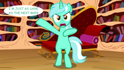 Size: 960x540 | Tagged: safe, artist:jan, lyra heartstrings, pony, unicorn, female, green coat, horn, humie, mare, two toned mane
