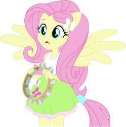 Size: 4400x4417 | Tagged: safe, artist:darksoul46, fluttershy, equestria girls, hamstocalypse now, rainbow rocks, absurd resolution, clothes, cute, musical instrument, open mouth, ponied up, ponytail, shyabetes, simple background, skirt, solo, tambourine, tanktop, transparent background, vector, wings