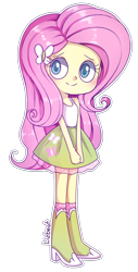 Size: 600x1180 | Tagged: safe, artist:lizbeat, fluttershy, equestria girls, boots, clothes, cute, high heel boots, legs, pretty, shyabetes, simple background, skirt, smiling, socks, solo, tanktop, transparent background