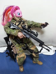 Size: 2448x3264 | Tagged: safe, pinkie pie, anthro, ball jointed doll, brushable, designated marksman rifle, gun, irl, photo, toy, toy mods, wat, weapon