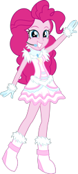 Size: 2292x5076 | Tagged: safe, artist:osipush, part of a set, pinkie pie, human, equestria girls, absurd resolution, boots, clothes, commission, dress, frilly dress, go-go boots, headset, high heel boots, microphone, simple background, smiling, solo, transparent background, vector, winter outfit