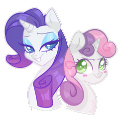 Size: 2771x2900 | Tagged: safe, artist:bunnwi, rarity, sweetie belle, pony, unicorn, blush sticker, blushing, bust, colored pupils, duo, female, lidded eyes, portrait, simple background, sisters, transparent background