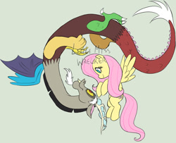 Size: 1280x1039 | Tagged: safe, artist:littlemisswrecker, discord, fluttershy, pegasus, pony, discoshy, female, male, shipping, straight, watermark