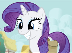 Size: 1275x941 | Tagged: safe, screencap, rarity, pony, unicorn, inspiration manifestation, big smile, cropped, cute, female, grin, mare, raribetes, saddle bag, smiling, solo, teeth