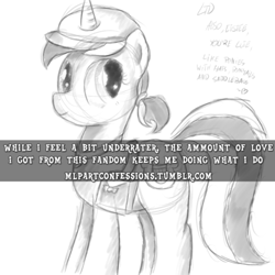 Size: 500x500 | Tagged: safe, lyra heartstrings, pony, unicorn, female, horn, mare, meta, pony confession, text