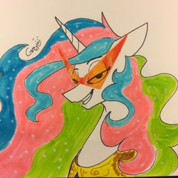 Size: 1280x1280 | Tagged: safe, artist:greyscaleart, princess celestia, alicorn, pony, kamina sunglasses, looking at you, tengen toppa gurren lagann, traditional art