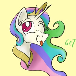 Size: 800x800 | Tagged: safe, artist:sixes&sevens, derpibooru exclusive, princess celestia, alicorn, pony, :p, female, one eye closed, scrunchy face, silly, simple background, solo, tongue out, wink