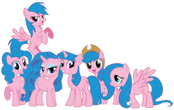 Size: 900x567 | Tagged: safe, artist:mihaaaa, artist:shadowhedgiefan91, derpibooru import, applejack, fluttershy, pinkie pie, rainbow dash, rarity, twilight sparkle, earth pony, pony, applejack's hat, cowboy hat, hat, multeity, palette swap, recolor, simple background, ten million fireflys, transparent background