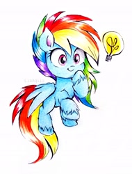 Size: 2322x3052 | Tagged: safe, artist:liaaqila, derpibooru import, rainbow dash, pegasus, pony, my little pony: pony life, the best of the worst, spoiler:pony life s01e02, chest fluff, ear fluff, hoof fluff, leg fluff, light bulb, solo