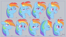 Size: 1280x720 | Tagged: safe, artist:auroriia, derpibooru import, rainbow dash, pegasus, pony, :p, blushing, bored, bust, expressions, eyes closed, female, looking at you, mare, mlem, multeity, portrait, silly, solo, tongue out
