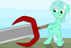 Size: 1868x1267 | Tagged: safe, artist:alexstrazse, lyra heartstrings, pony, bipedal, filly, solo, sword