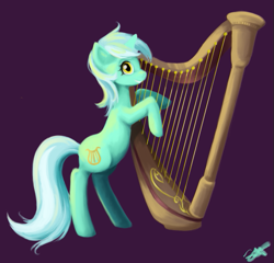 Size: 543x522 | Tagged: safe, artist:sarochan, lyra heartstrings, harp, musical instrument, simple background, solo