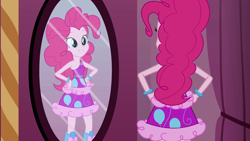 Size: 1920x1080 | Tagged: safe, screencap, pinkie pie, equestria girls, boots, bracelet, clothes, dress, fall formal outfits, high heel boots, jewelry, solo, this is our big night