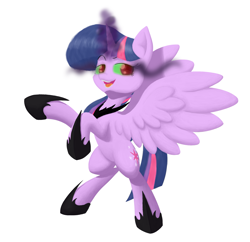 Size: 3072x2973 | Tagged: safe, artist:whazzam95, derpibooru import, twilight sparkle, twilight sparkle (alicorn), alicorn, pony, bipedal, corrupted, dark magic, female, glowing eyes, magic, mare, rearing, simple background, solo, sombra eyes, white background