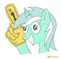 Size: 2000x1922 | Tagged: safe, artist:muffinexplosion, lyra heartstrings, pony, unicorn, foam finger, grin, i found pills, irrational exuberance, simple background, solo, white background