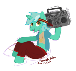 Size: 500x462 | Tagged: safe, artist:kamaete-ink, lyra heartstrings, anthro, unicorn, '90s, boombox, solo, stereo