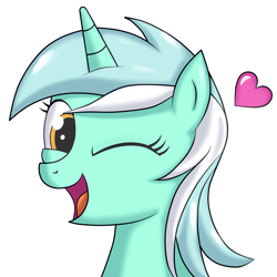 Size: 1200x1200 | Tagged: safe, artist:kamikazexyz, lyra heartstrings, pony, unicorn, bust, cute, heart, looking at you, lyrabetes, one eye closed, portrait, simple background, smiling, solo, white background, wink