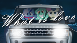 Size: 1920x1080 | Tagged: safe, artist:bastbrushie, derpibooru import, bon bon, lyra heartstrings, minuette, sweetie drops, earth pony, pony, unicorn, car, haddaway, land rover, land rover discovery, wallpaper, what is love, youtube link