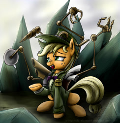 Size: 1129x1156 | Tagged: safe, artist:rule1of1coldfire, applejack, earth pony, pony, clothes, frock coat, gears, solo, steampunk