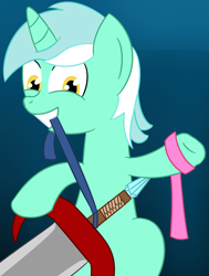 Size: 1183x1561 | Tagged: safe, artist:alexstrazse, lyra heartstrings, ribbon, solo, sword