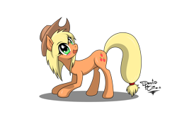 Size: 3400x2200 | Tagged: safe, artist:mcflurrylazermuffin, applejack, earth pony, pony, blushing, cute, high res, jackabetes, looking back, looking up, loose hair, simple background, solo, transparent background