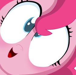 Size: 2388x2352 | Tagged: safe, artist:laserpewpewrblx, pinkie pie, earth pony, pony, close-up, hi anon, looking at you, meme, open mouth, solo