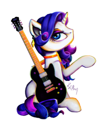 Size: 1024x1198 | Tagged: safe, artist:lailyren, artist:moonlight-ki, rarity, pony, unicorn, collar, ear piercing, earring, electric guitar, female, guitar, jewelry, mare, piercing, simple background, solo, sticker, transparent background