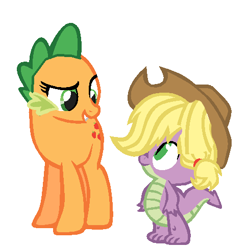 Size: 490x487 | Tagged: safe, applejack, spike, dragon, earth pony, pony, blonde mane, duo, female, male, mane swap, mare, orange coat